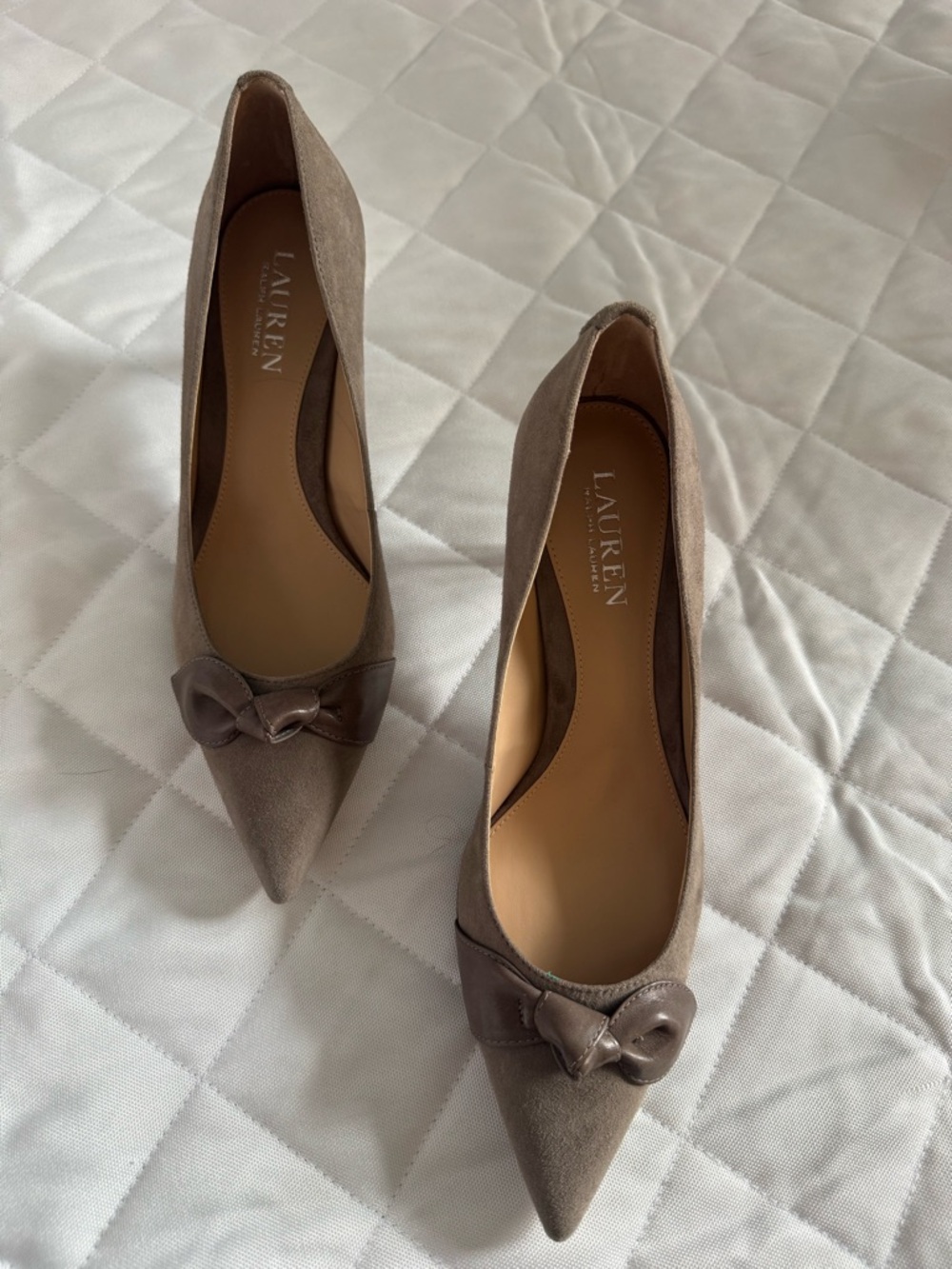 Lauren Ralph Lauren Taupe Suede Pointed-Toe Bow Pumps
